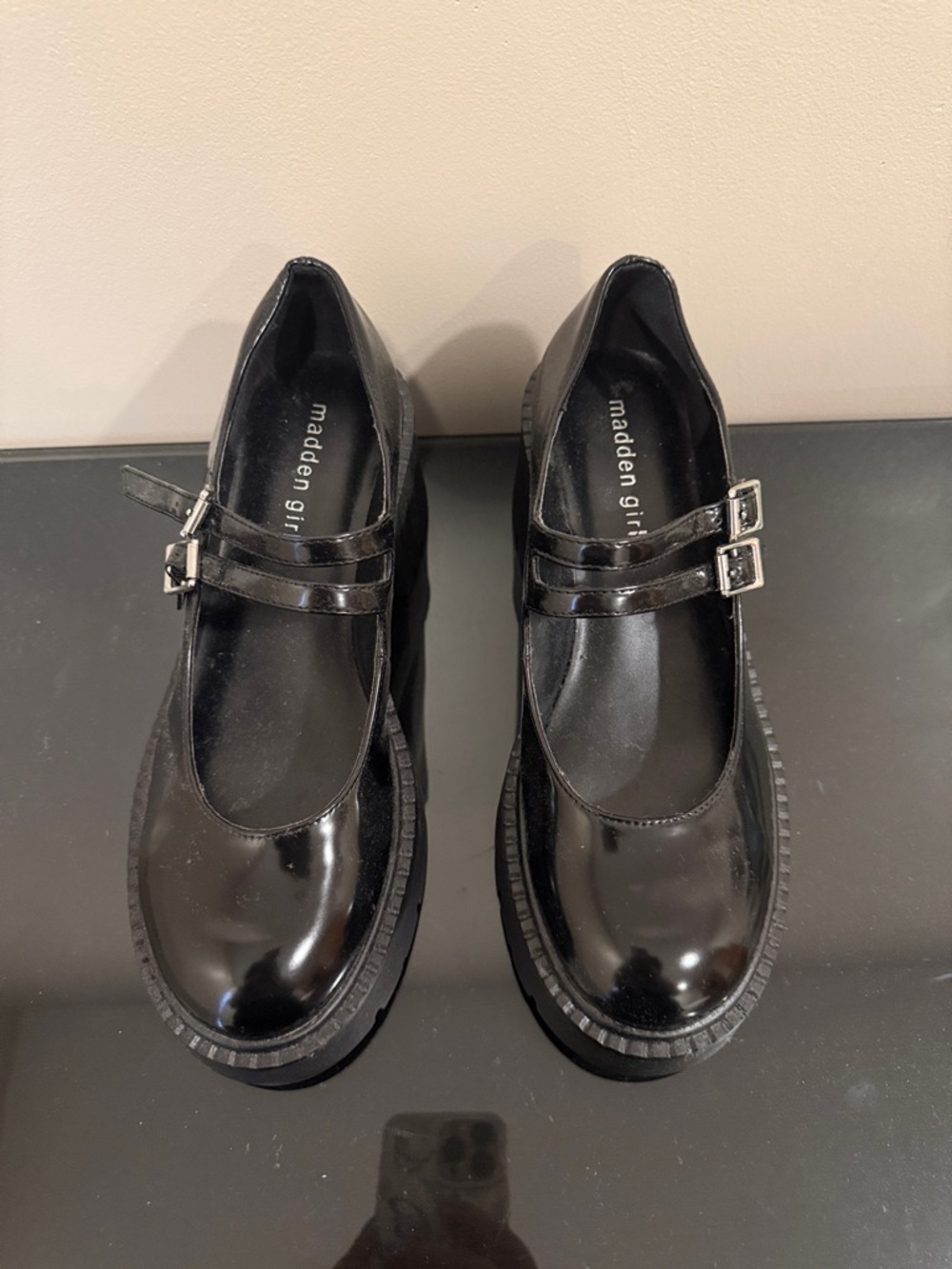 Madden Girl Black Patent Double-Strap Mary Janes size 8